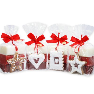 Schafmilchseife eckig 3x100g dekoriert mit Lebkuchen in Cello, Classic/Granatapfel/Winterzauber 