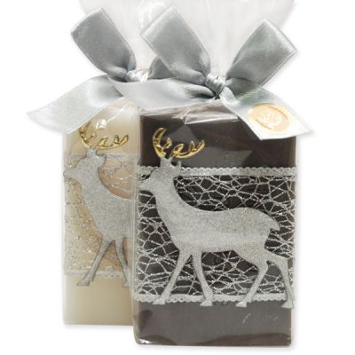 Sheep milk soap 150g decorated with a deer in a cellophane, Classic/christmas rose silver 