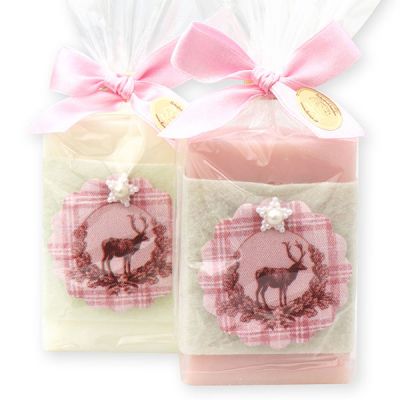 Sheep milk soap 150g decorated with a deer in a cellophane, Classic/magnolia 