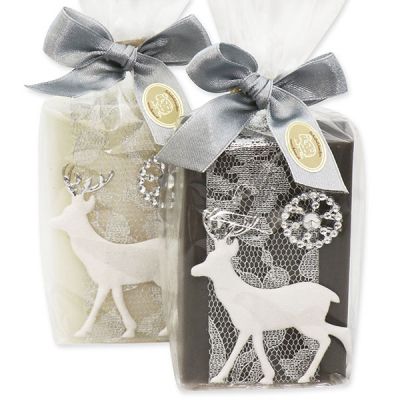 Sheep milk soap 150g decorated with a deer in a cellophane, Classic/christmas rose silver 