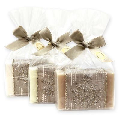 Sheep milk soap 150g decorated with a ribbon in a cellophane, Classic/Christmas rose/Almond oil 