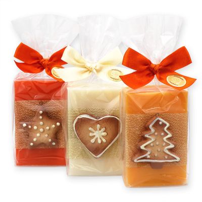 Sheep milk soap 150g decorated with gingerbread in a cellophane, Classic/orange/sea buckthorn 