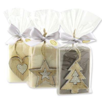 Sheep milk soap 150g decorated with christmas motifs in a cellophane bag, Classic/Christmas rose 