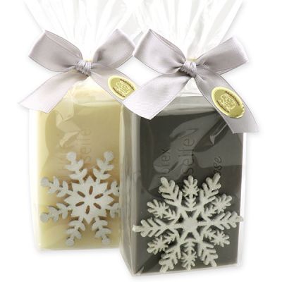 Sheep milk soap 150g decorated with a snowflake in a cellophane bag, Classic/Christmas rose 