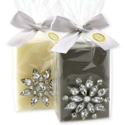 Sheep milk soap 150g decorated with a snowflake in a cellophane bag, Classic/Christmas rose 
