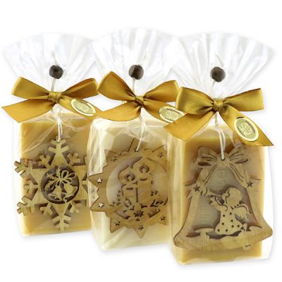 Sheep milk soap 150g decorated with a christmas motive in a cellophane bag, Classic/Swiss pine 