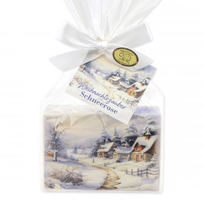 Schafmilchseife eckig 150g Schneerose "Weihnachtszauber-Motiv 6" in Cello 