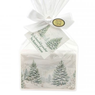 Schafmilchseife eckig 150g Schneerose "Weihnachtszauber-Motiv 8" in Cello 