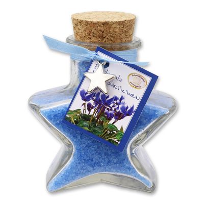 Bath salt 160g in a star shaped glass jar, Cyclamen 