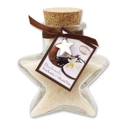 Bath salt 160g in a star shaped glass jar, Coconut-Vanilla 