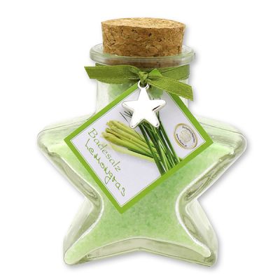 Bath salt 160g in a star shaped glass jar, Lemongras 