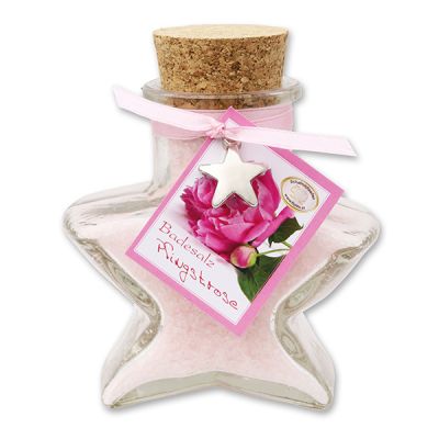 Bath salt 160g in a star shaped glass jar, Peony 