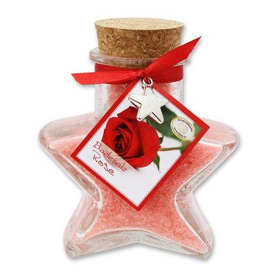 Bath salt 160g in a star shaped glass jar, Rose 