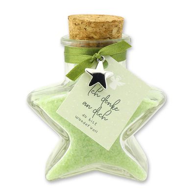 Bath salt 160g in a star shaped glass jar "Ich denke an dich...", Verbena 