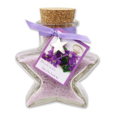 Bath salt 160g in a star shaped glass jar, Viola 