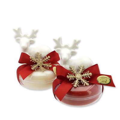 Schafmilchseife rund 100g in Dose dekoriert mit Hirsch, Classic/Granatapfel 