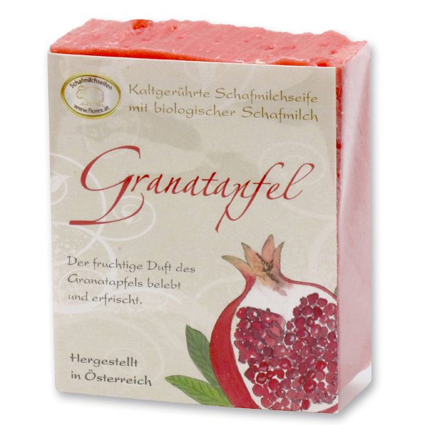 Kaltgerührte Schafmilchseife 150g klassisch verpackt, Granatapfel 